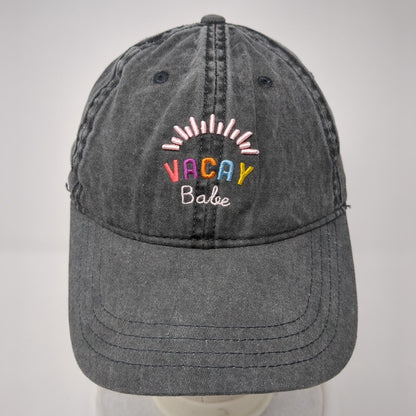 Vacay Babe Slideback Hat Gray One Size Adjustable Embroidered Vented Holes