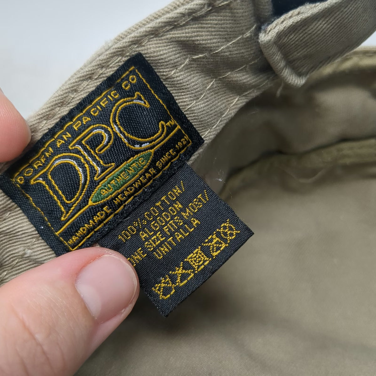 DPC Army Cap Beige One Size Frayed Brim Red Cross Stitch Cotton Twill Hat