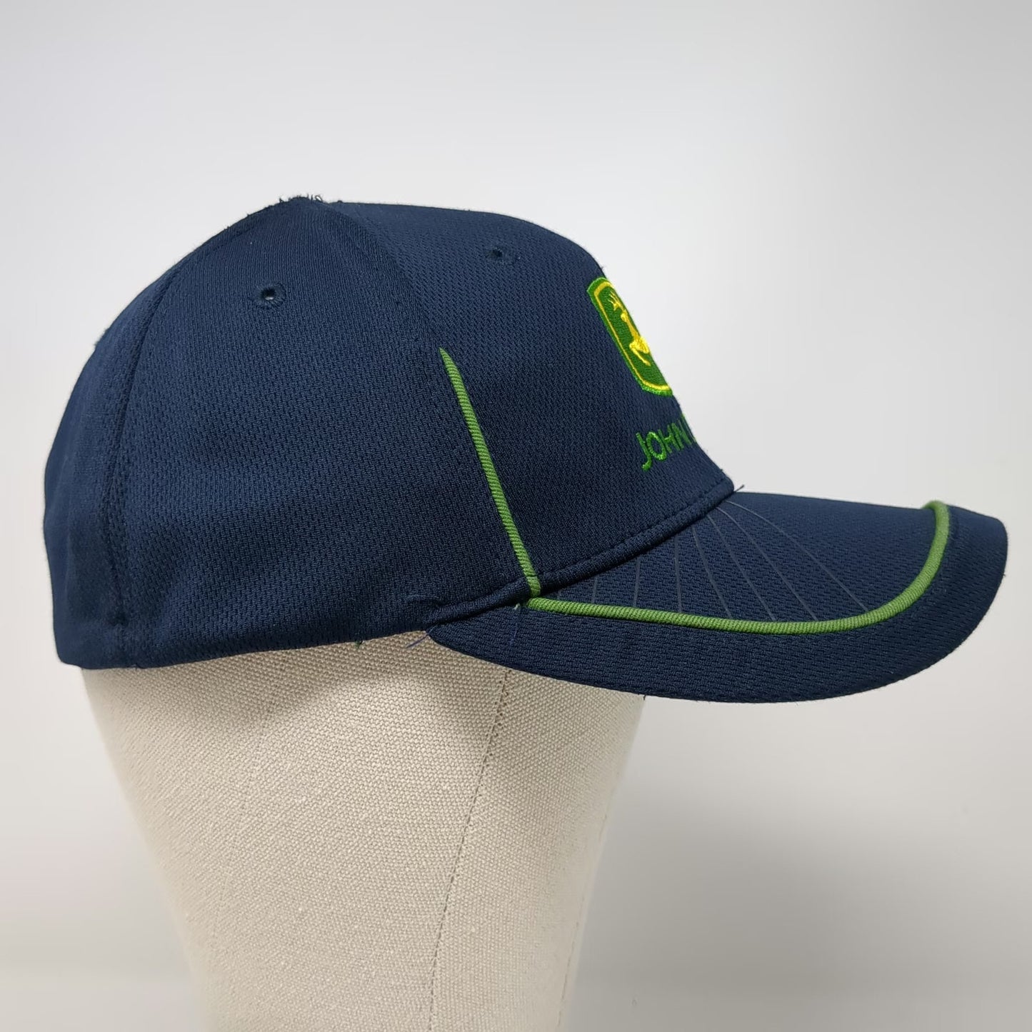 John Deere Baseball Cap Blue One Size Fitted Green Piping Logo Agriculture Hat