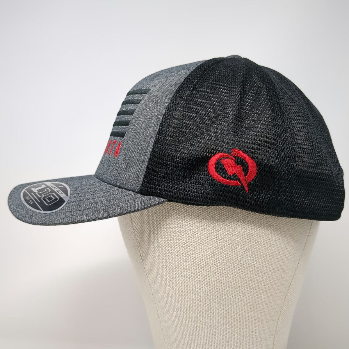 Yupoong Trucker Hat Gray Black Red One Size Mesh Snapback Flexfit 110 Quanta