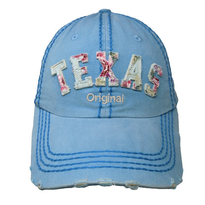 Robin Ruth Baseball Cap Blue One Size Texas Floral Embroidered Distressed Hat
