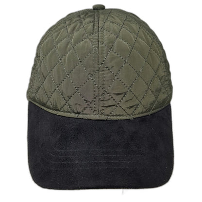 Green Black Baseball Cap One Size Quilted Polyester Suede Brim Strapback Hat