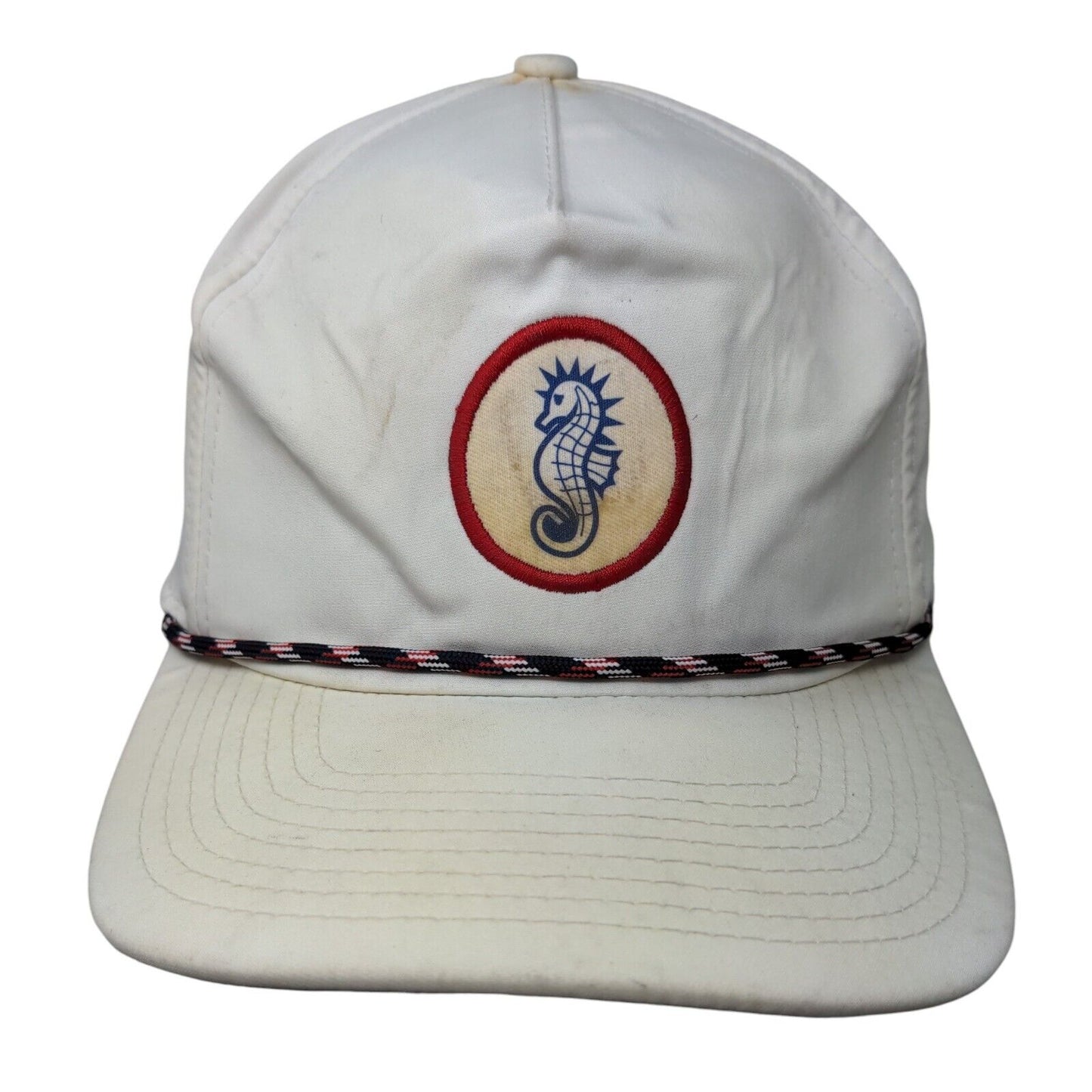 Seahorse Snapback Trucker Hat White OSFA Adjustable Embroidered Rope Imperial
