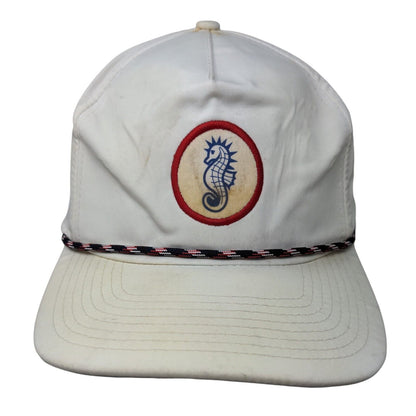 Seahorse Snapback Trucker Hat White OSFA Adjustable Embroidered Rope Imperial