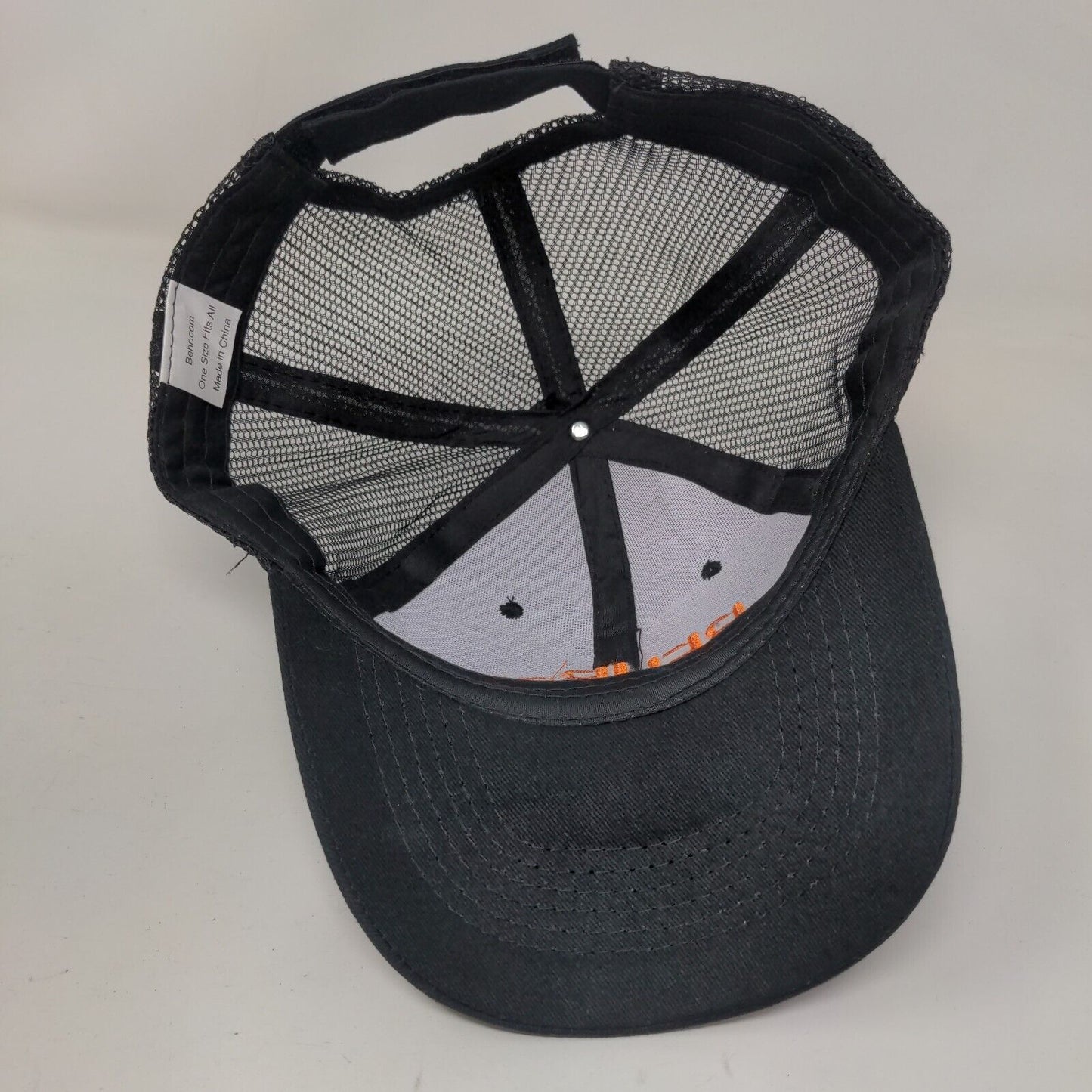 Behr Strapback Mesh Back Trucker Hat Black OSFA Embroidered 6 Panel