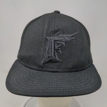 New Era Men's Fitted Hat Black 8 Embroidered Florida Marlins Logo 59Fifty