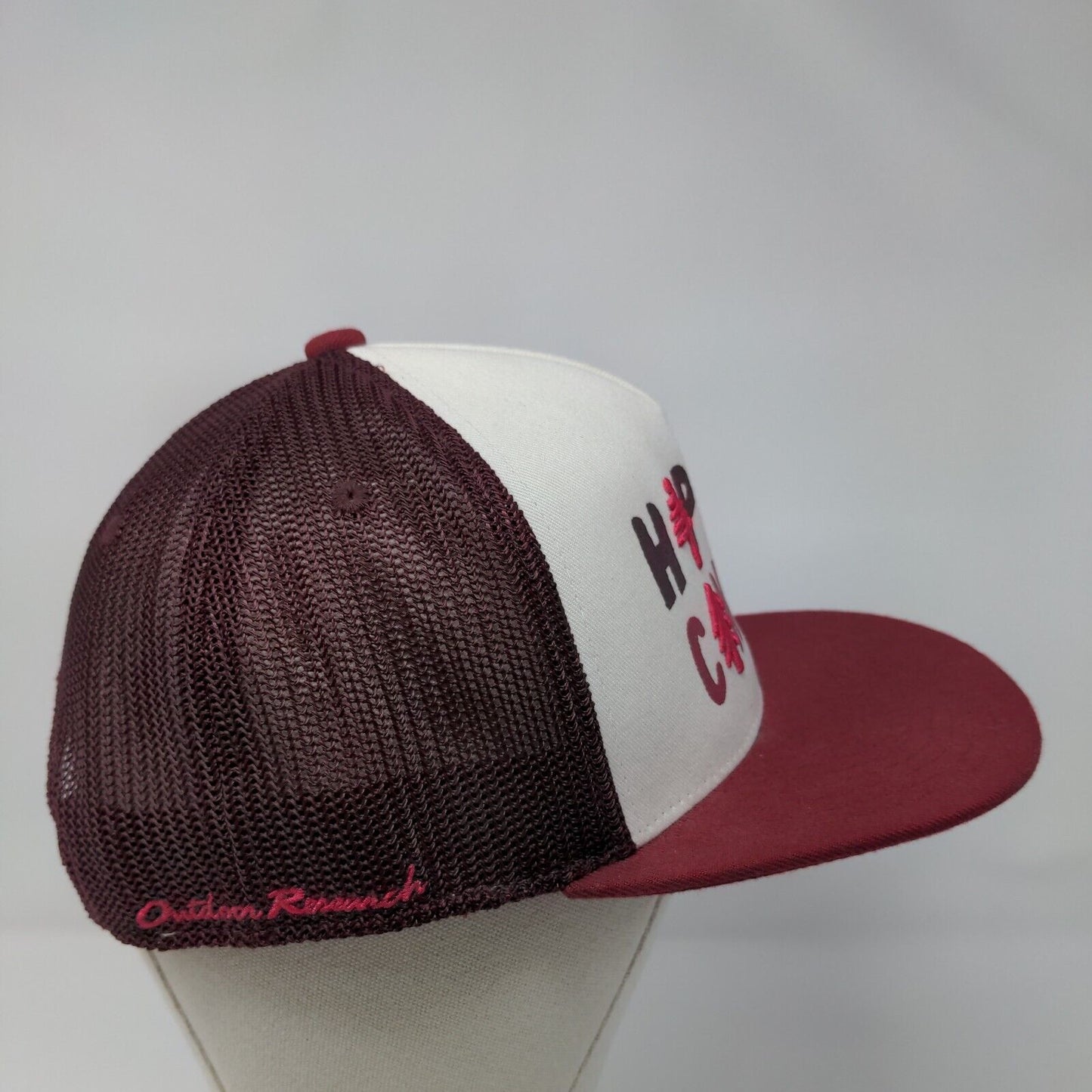Happy Camper Snapback Trucker Hat Red OSFA Mesh Back Outdoor Research