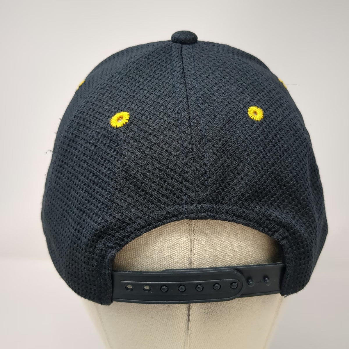 McDonald's Snapback Hat Blue One Size Mesh Textured Yellow Eyelets Brim Piping