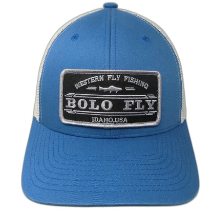 Yupoong Trucker Hat Blue One Size Snapback Mesh Back Bolo Fly Fishing Idaho
