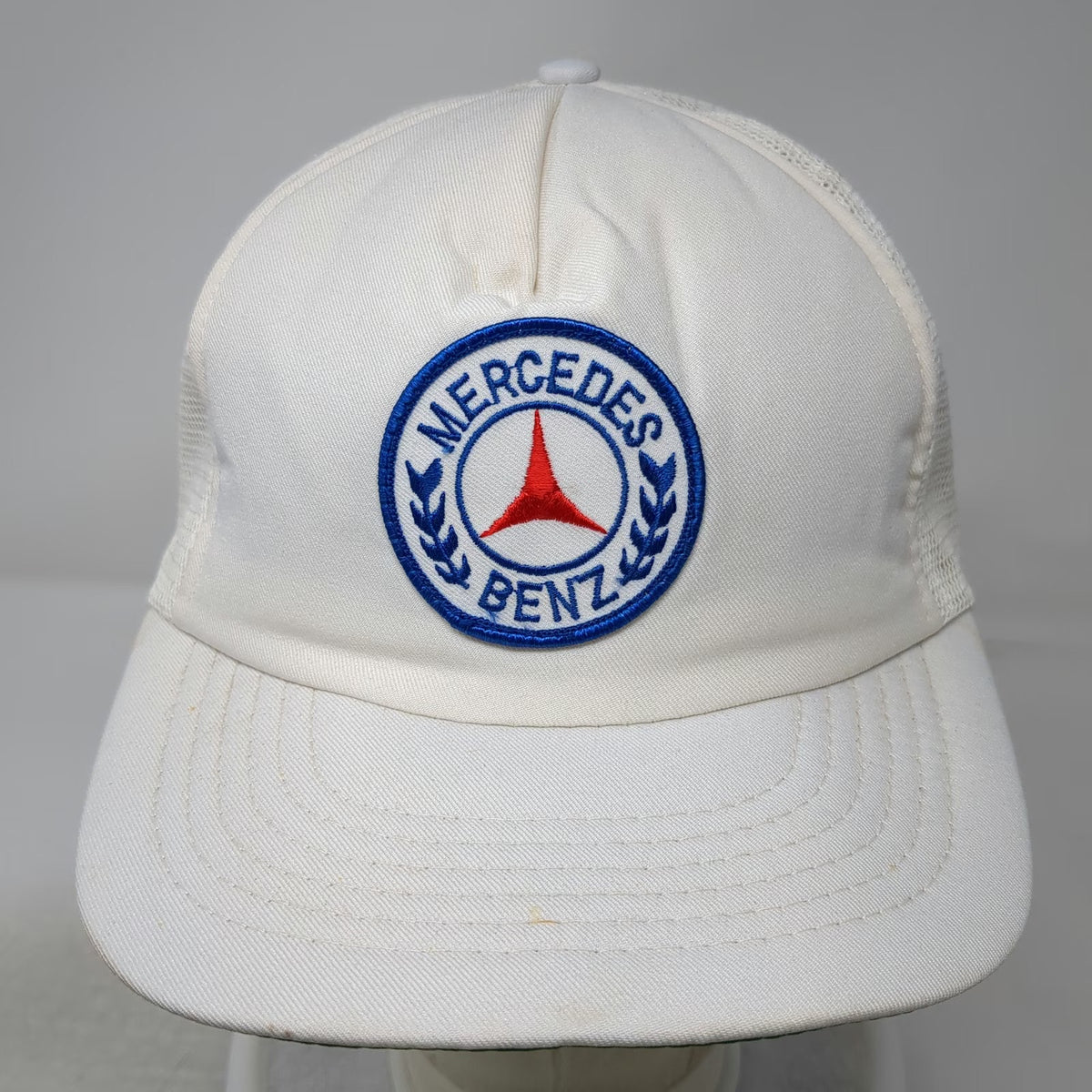 Mercedes Benz Patch White Trucker Hat Snapback Mesh Green Underbrim Cap Vintage