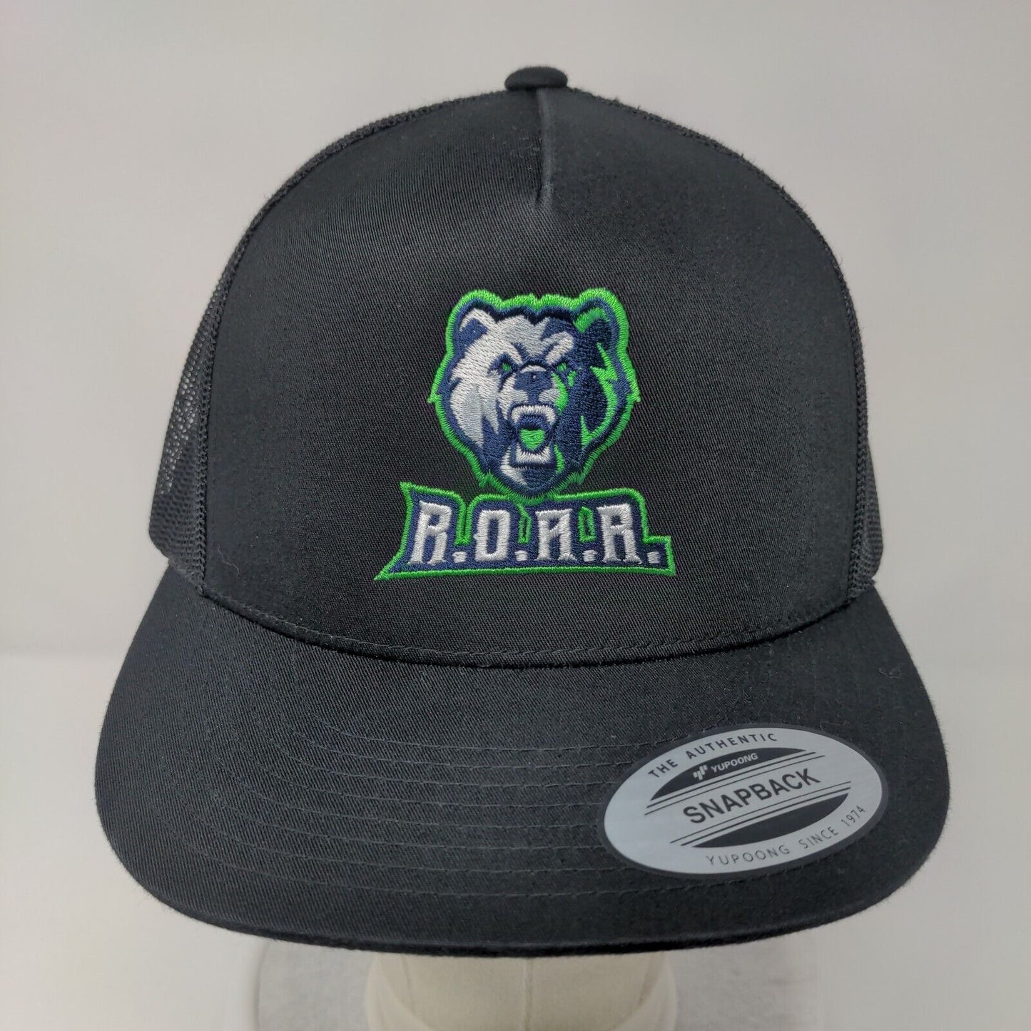 ROAR Snapback Trucker Hat Black OSFA Adjustable Embroidered Mesh Back Sport-Tek
