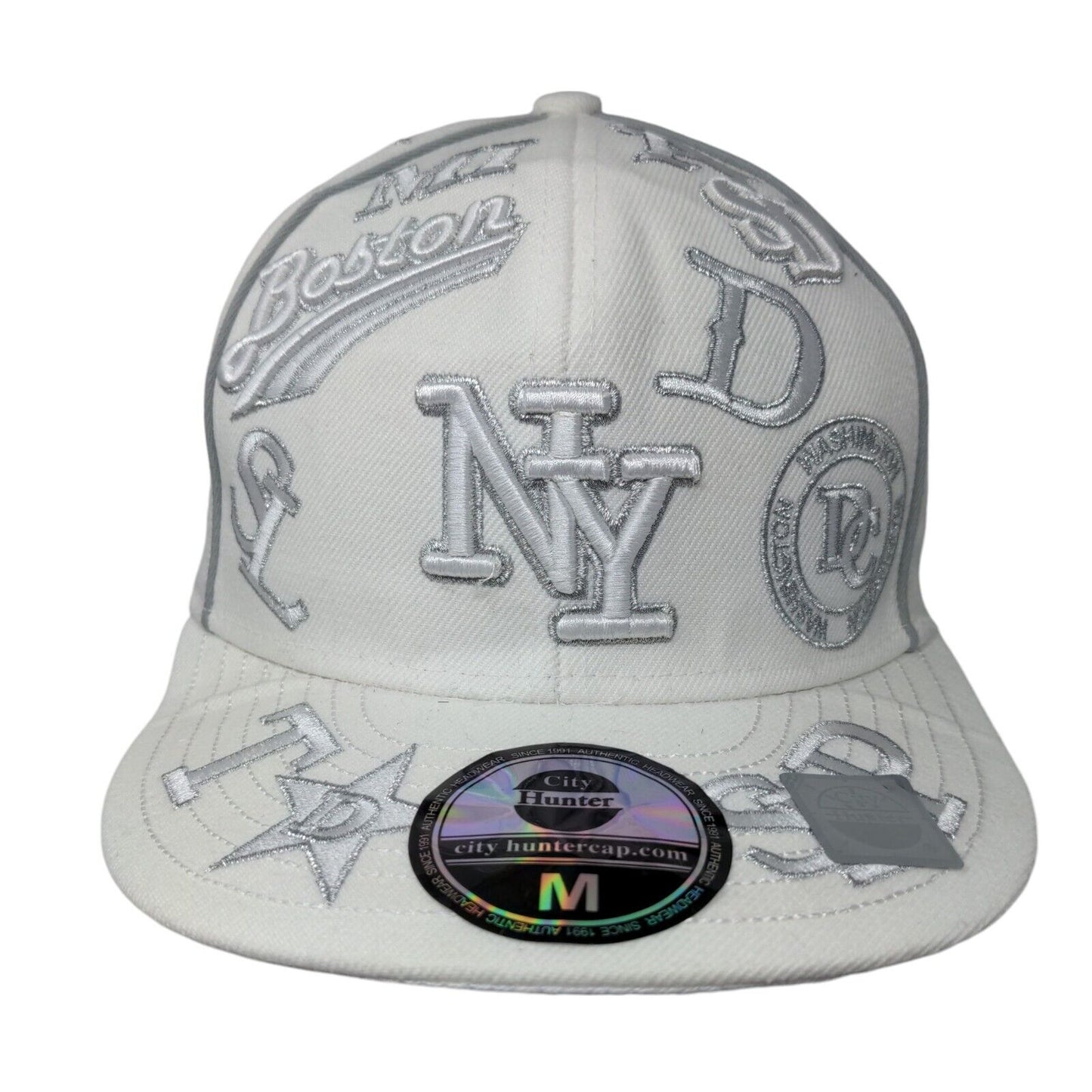 NY New York Boston City Hunter Fitted Hat White 7 1/4 Embroidered 6 Panel