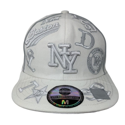 NY New York Boston City Hunter Fitted Hat White 7 1/4 Embroidered 6 Panel