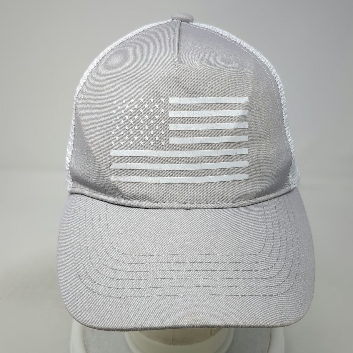 Rong Jun Trucker Hat Gray White One Size American Flag Mesh Snapback Adjustable
