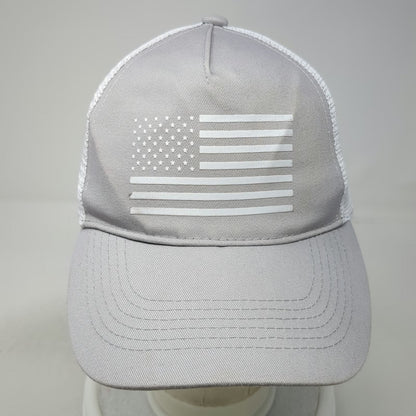 Rong Jun Trucker Hat Gray White One Size American Flag Mesh Snapback Adjustable