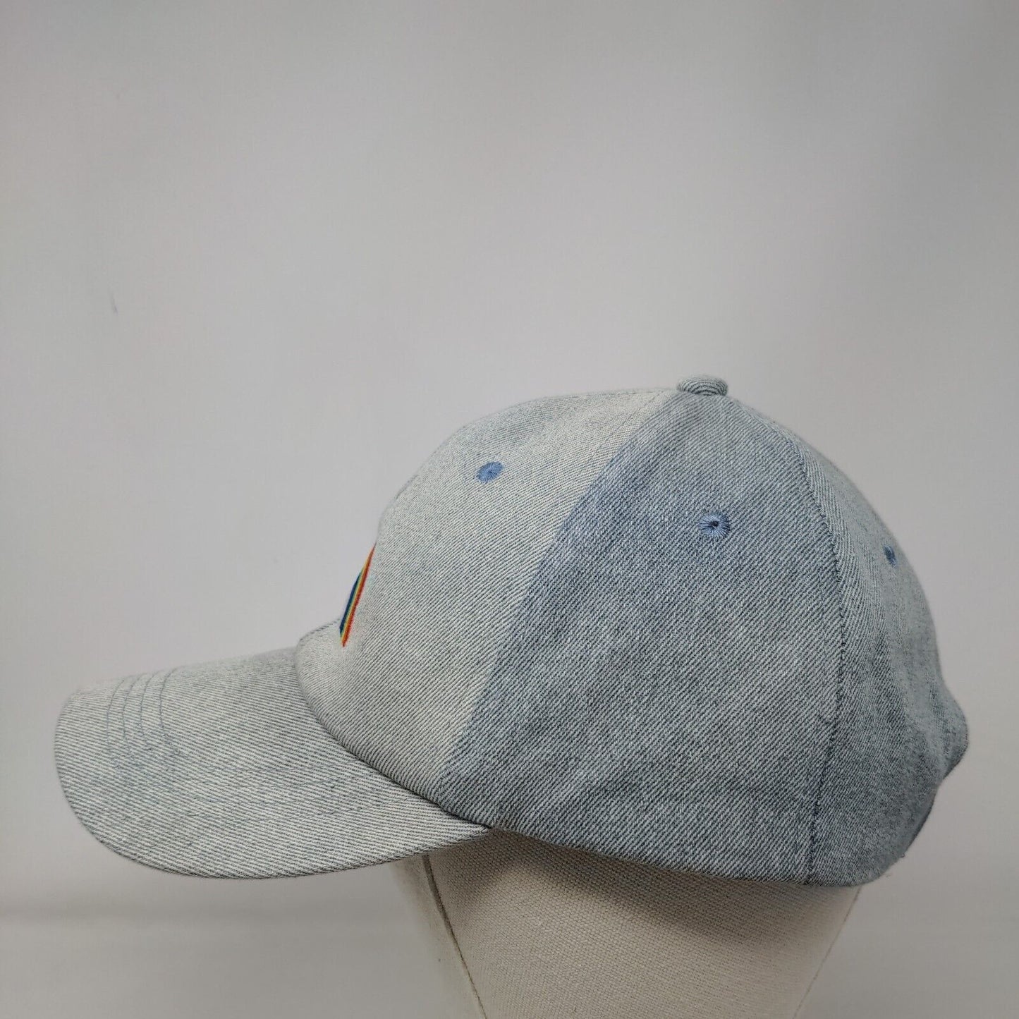 Rainbow Strapback Hat Blue One Size Embroidered Denim Vent Holes