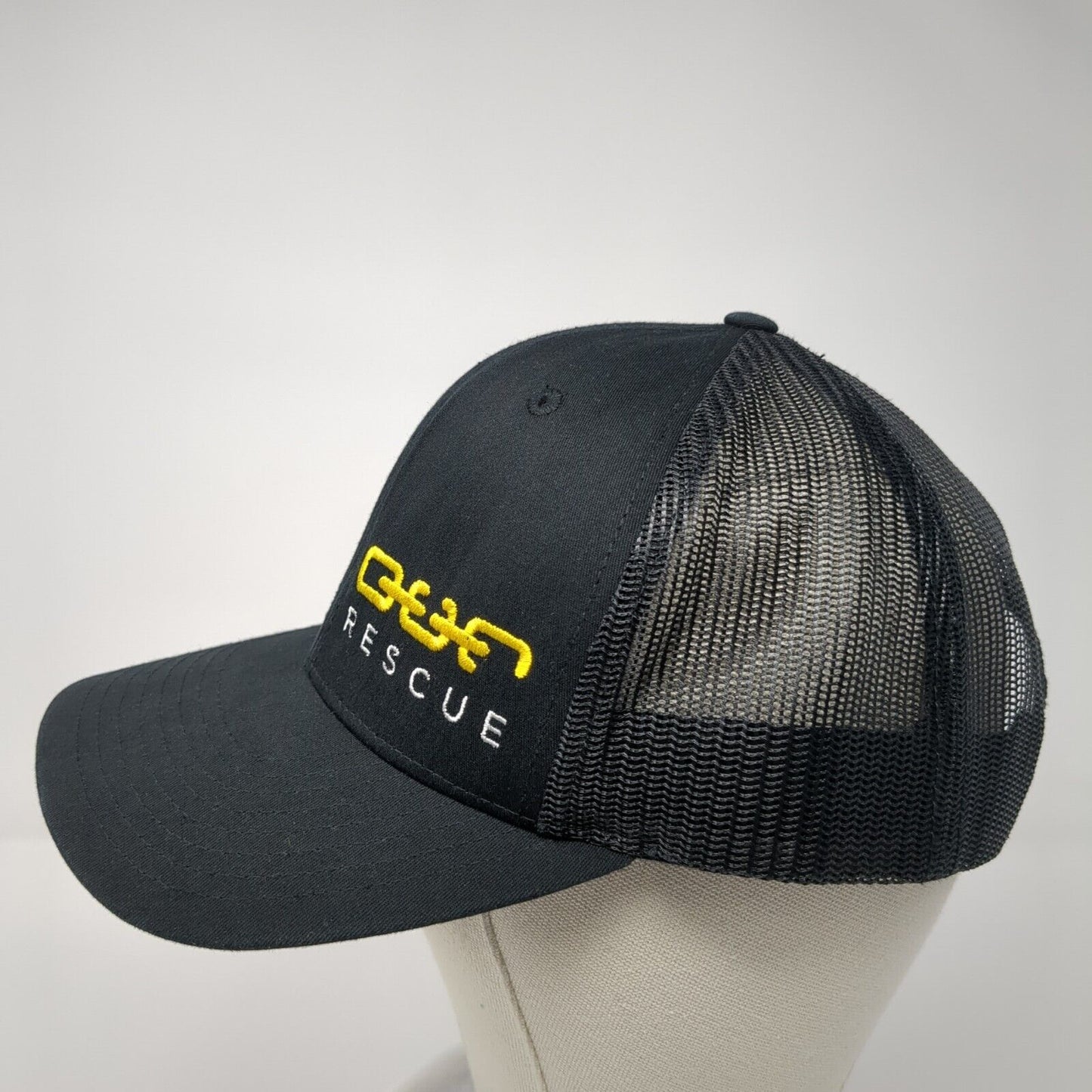 Rescue Snapback Trucker Hat Black One Size Adjustable Mesh Back Richardson