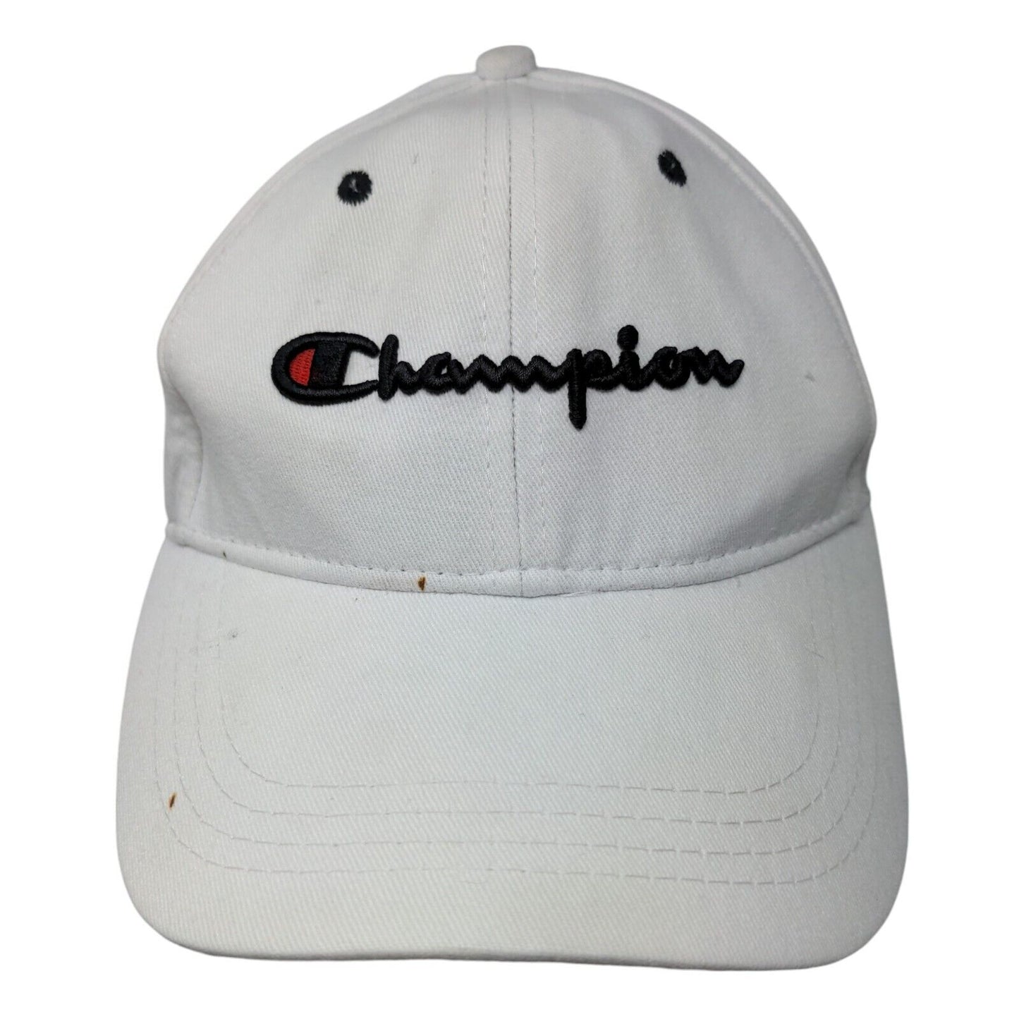 Champion Slideback Hat White One Size Adjustable Embroidered 6 Panel Cotton