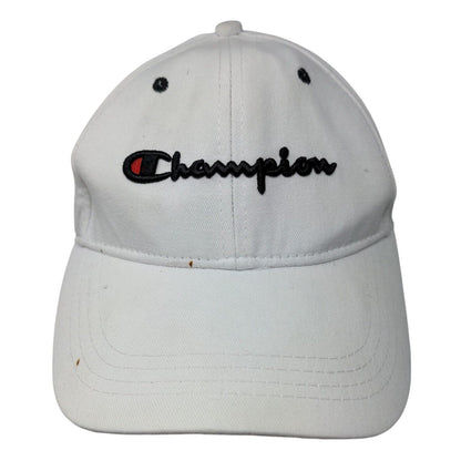 Champion Slideback Hat White One Size Adjustable Embroidered 6 Panel Cotton