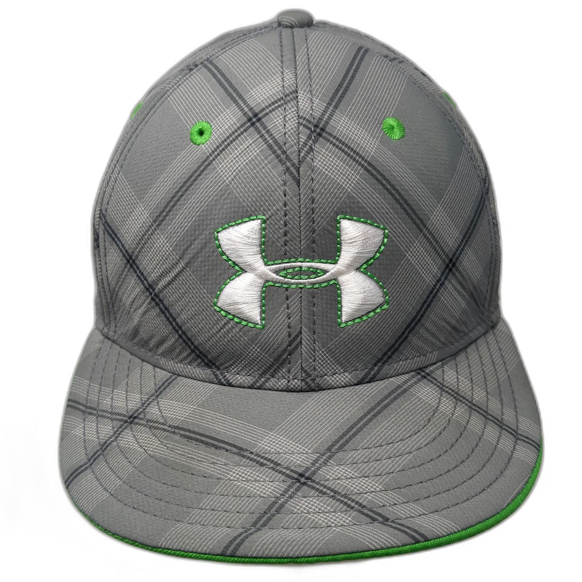 Under Armour Baseball Cap Gray L Plaid Golf HeatGear Stretch Fit Athletic Hat