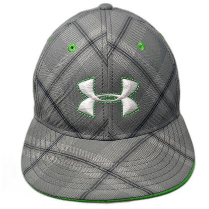 Under Armour Baseball Cap Gray L Plaid Golf HeatGear Stretch Fit Athletic Hat