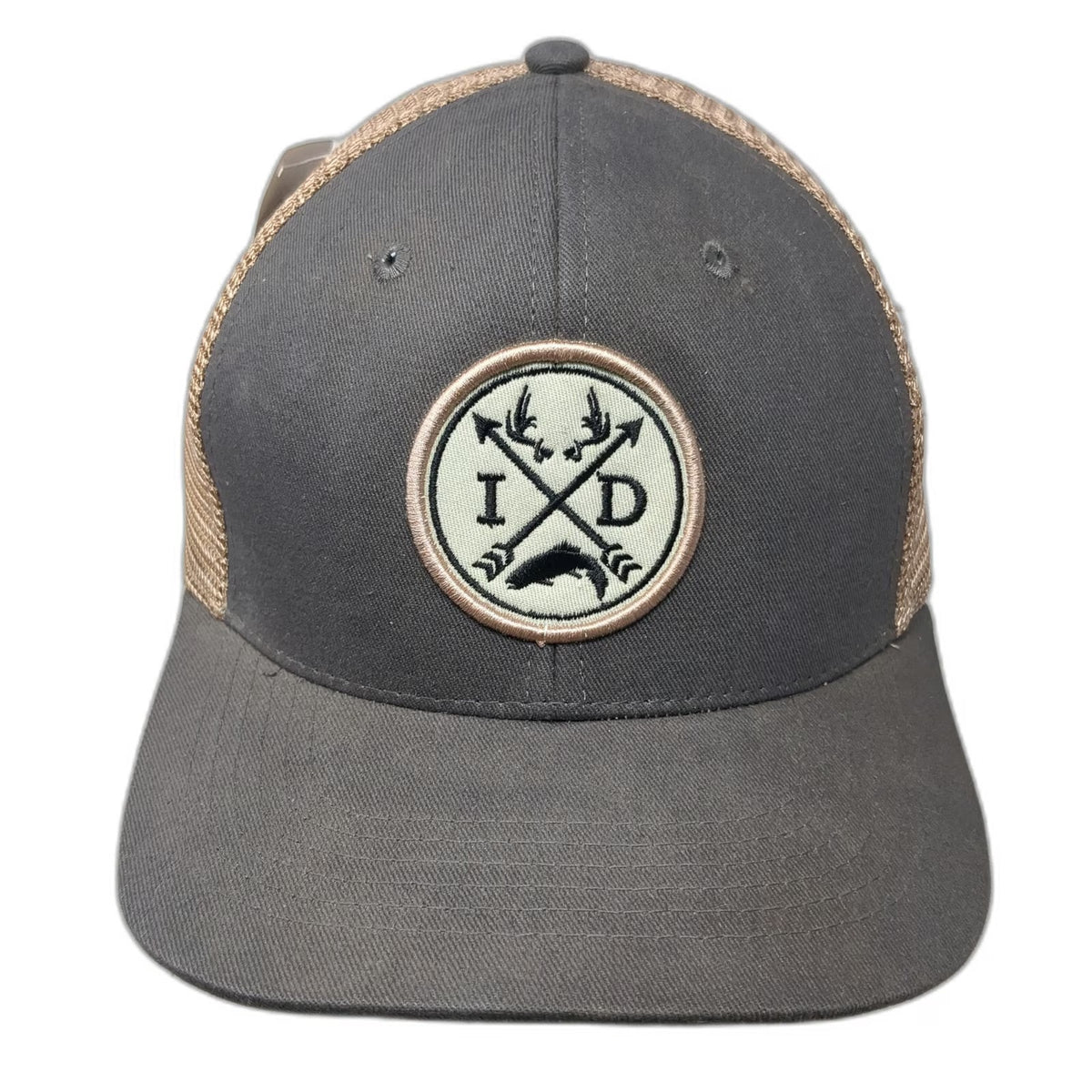 Arcadian Outfitters Gray One Size Trucker Hat Snapback Mesh Patch ID Logo Fish
