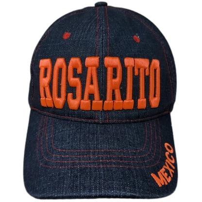 Blue Rosarito Mexico Denim Baseball Cap One Size Strapback Hat Orange Stitching