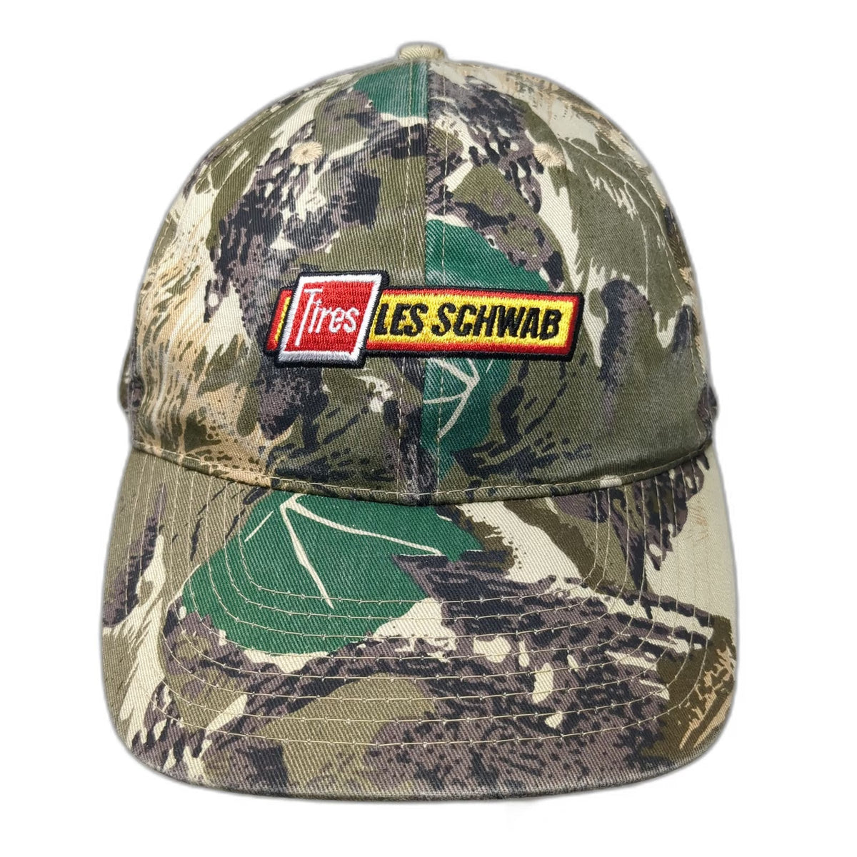 Go USA Baseball Cap Green One Size Camo Tires Les Schwab Logo Strapback Hat