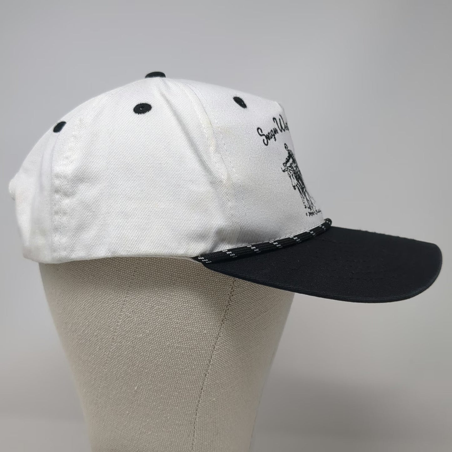Seager 5 Panel White Black OSFM Rope Hat Snapback Western Cowboy Cotton Steer
