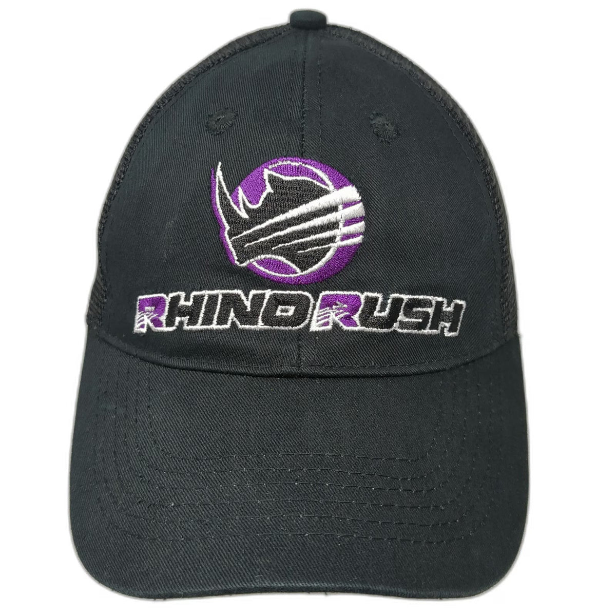 Rhino Rush Trucker Hat Black One Size Snapback Mesh Back Embroidered Logo