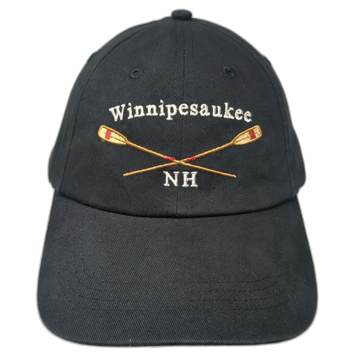 Baseball Cap Black One Size Winnipesaukee NH Crossed Oars Strapback Cotton Hat