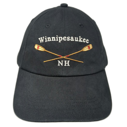 Baseball Cap Black One Size Winnipesaukee NH Crossed Oars Strapback Cotton Hat