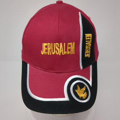 Jerusalem Strapback Hat Red One Size Adjustable 6 Panel Embroidered Patriotic