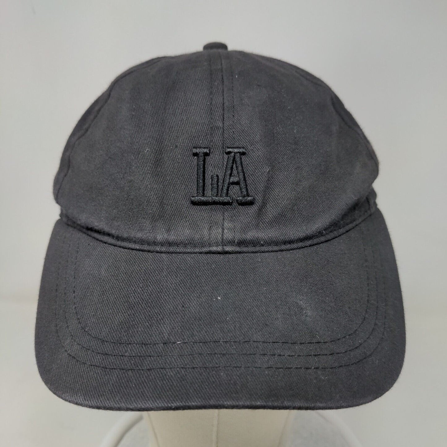 LA Strapback Hat Black Embroidered Logo Adjustable 6 Panel Tourist