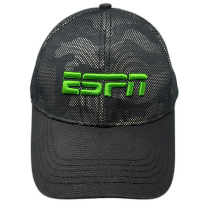 ESPN Camo Mesh Trucker Hat Black Green Gray One Size Snapback 79 Logo Sports TV