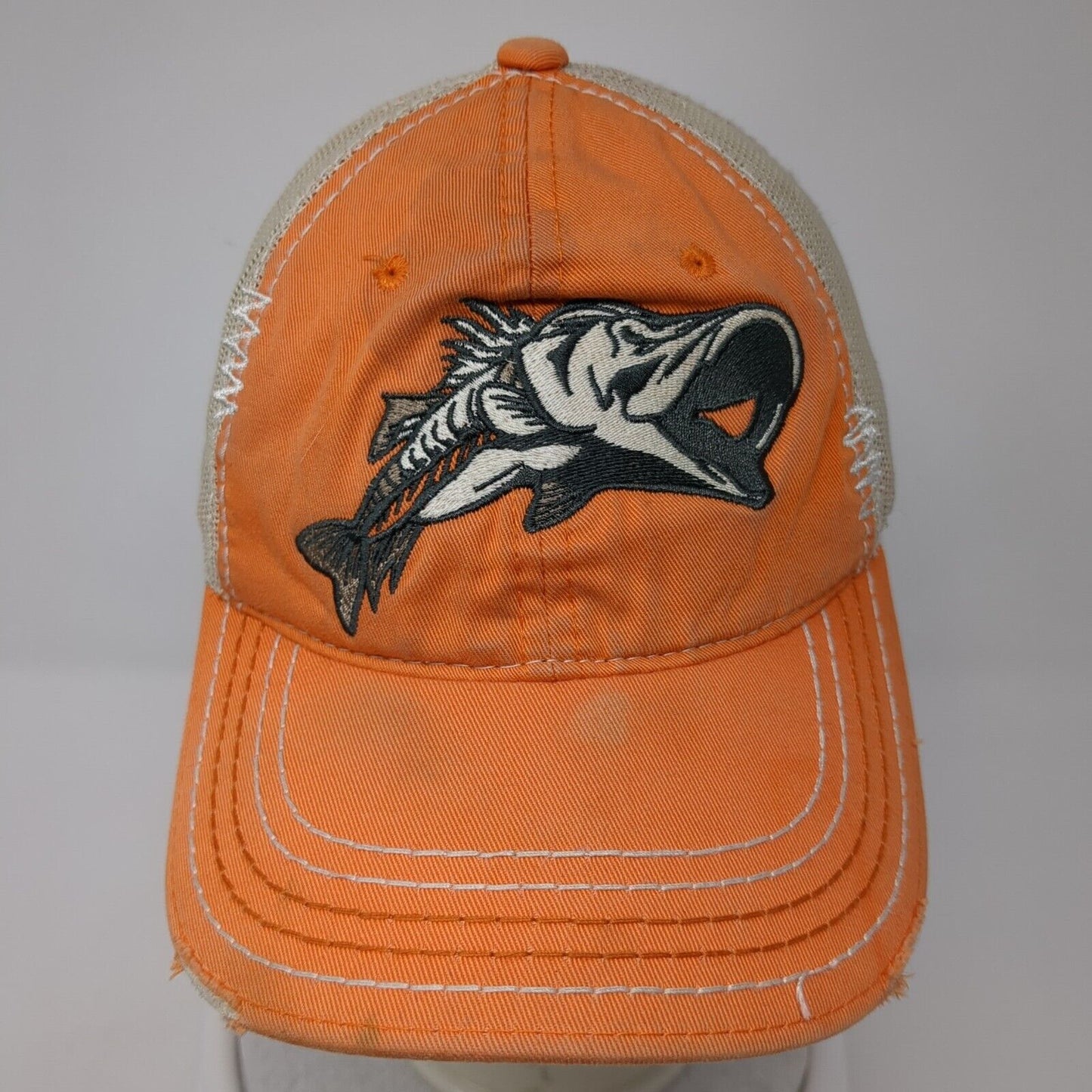Outdoor Cap Strapback Trucker Hat Orange One Size Adjustable Distressed Mesh