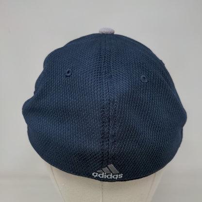 Adidas 3 Stripes Fitted Hat Blue L/XL Embroidered 6 Panel Vent Holes