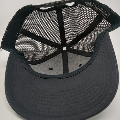 Richardson Trucker Hat Black One Size Mesh Snapback Leather Patch Mountains