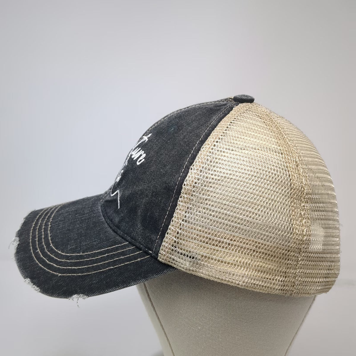 Katydid Baseball Cap Black One Size Adventure Waits Mountain Mesh Distressed Hat