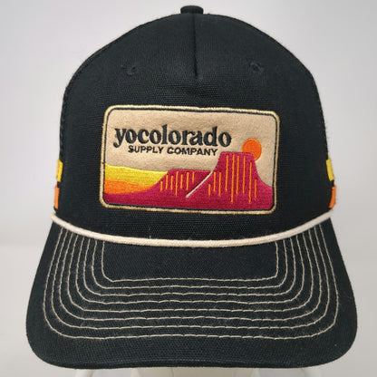 yocolorado Trucker Hat Black One Size Snapback Mesh Patch Rope Side Stripes Logo