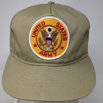 Beige 5 Panel One Size Hat USA Made Snapback Green Underbrim Army Patch Eagle