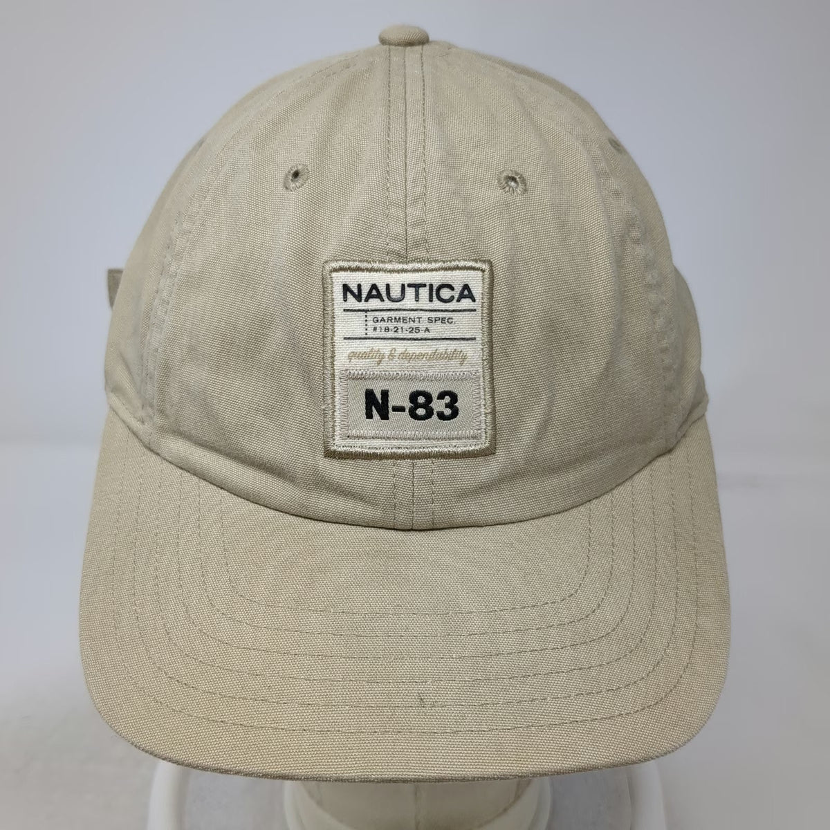 Nautica Baseball Cap Beige One Size N-83 Patch Adjustable Slideback Cotton Hat