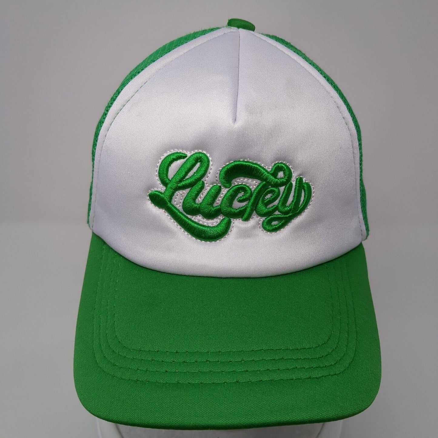 Lucky Snapback Trucker Hat Green One Size Adjustable Embroidered Mesh Back