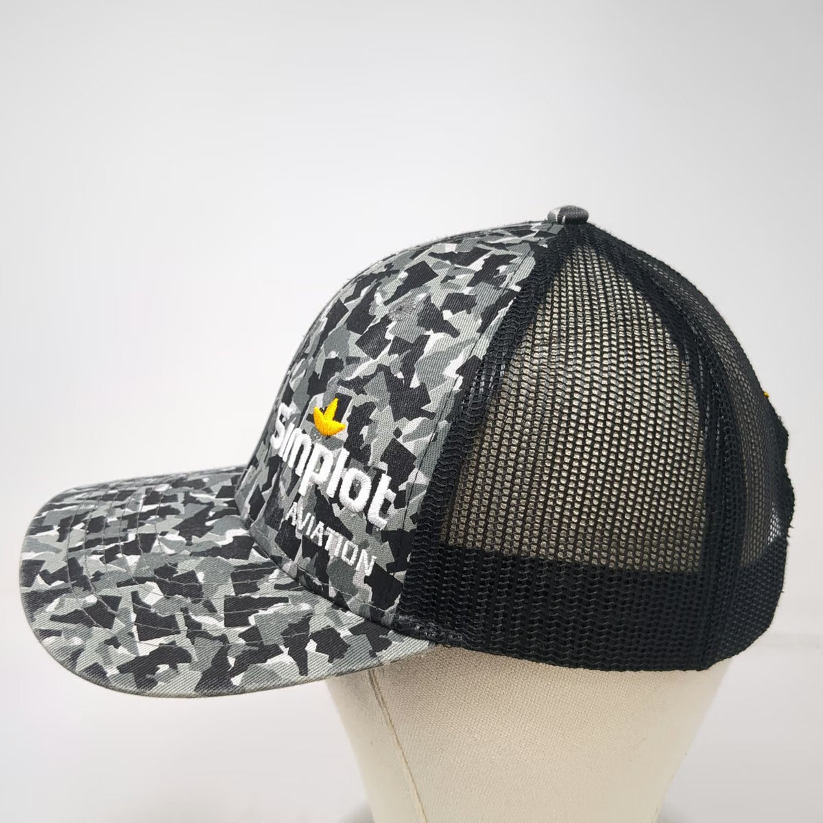 Promoshop Simplot Aviation Trucker Hat Gray One Size Camo Mesh Snapback
