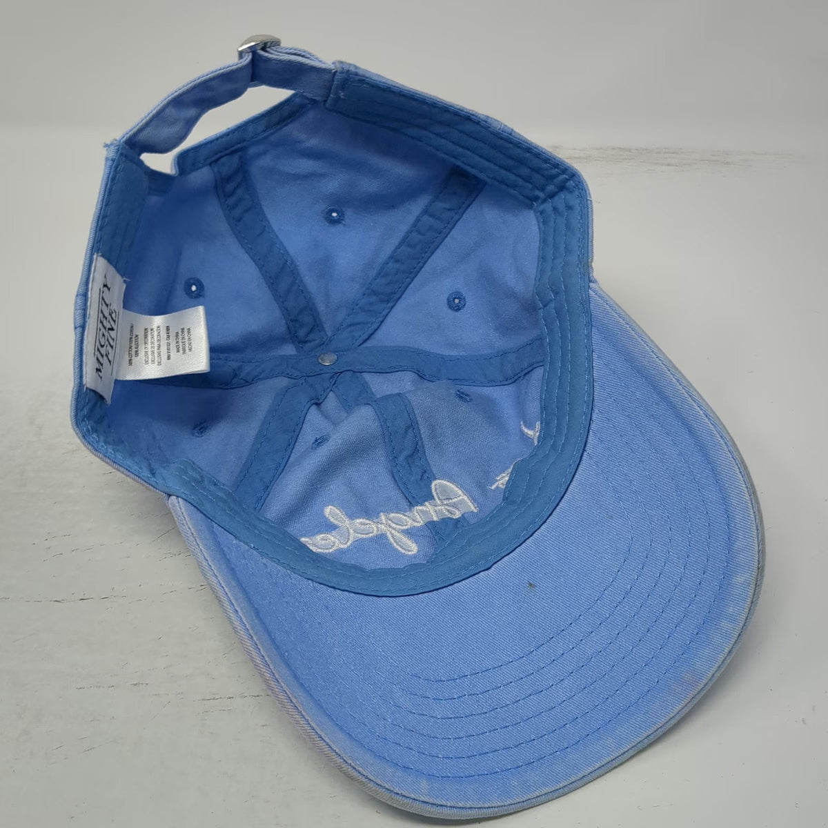 Mighty Fine Baseball Cap Blue One Size Los Angeles Cursive Cotton Slideback Hat
