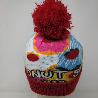 Jack's Donuts Men's Knit Beanie Hat Multicolor Embroidered Logo Pom Pom