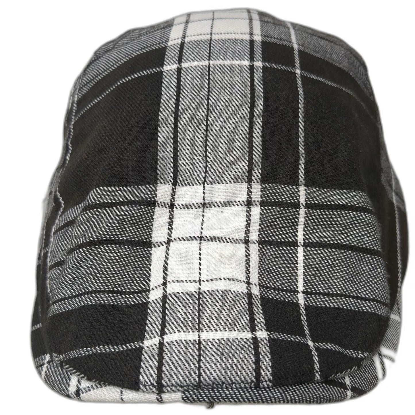Black White Plaid Newsboy Cap Hat One Size Adjustable Side Buckle Tartan Cloth