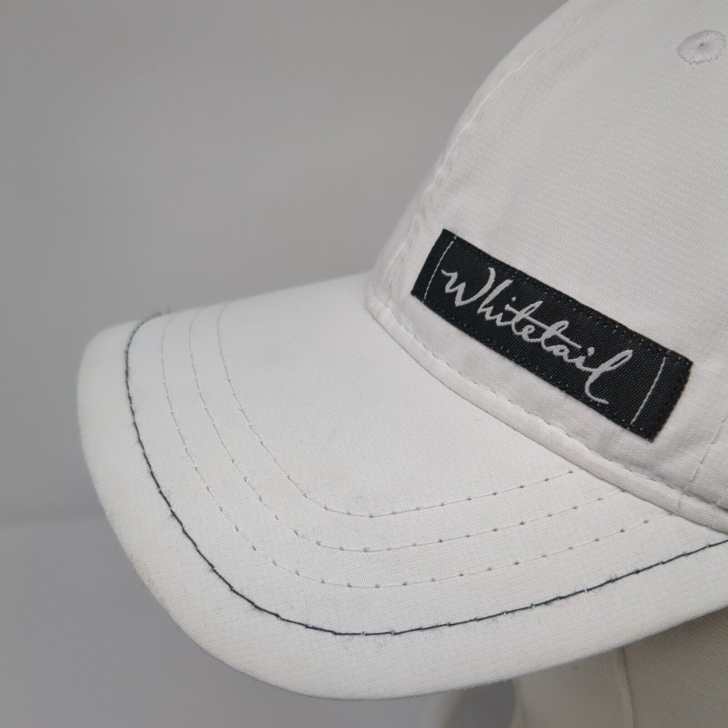 Whitetail Strapback Hat White One Size Adjustable Vented Holes 6 Panel Pukka