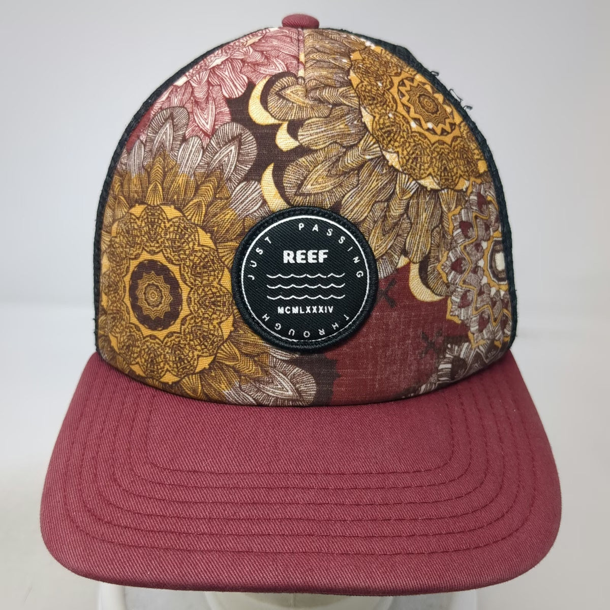 Reef Trucker Hat Red Black Floral One Size Snapback Mesh Just Passing Through
