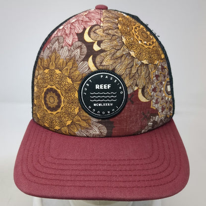 Reef Trucker Hat Red Black Floral One Size Snapback Mesh Just Passing Through